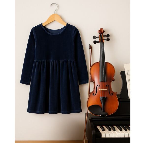 Hanna Andersson Navy Blue Velour Skater Dress | Girls Size 120 6–7 | OEKO-TEX - Picture 1 of 12